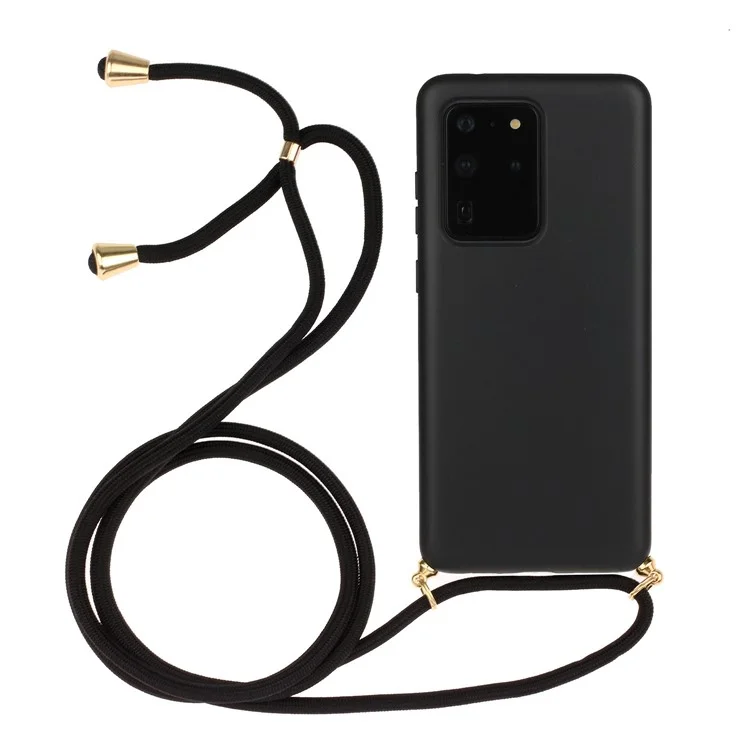 Eco-Friendly Natural Wheat Straw Soft TPU Phone Case with Multi-function Strap for Samsung Galaxy S20 Ultra - Black