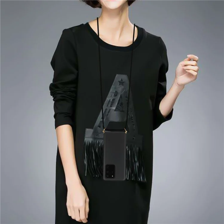 Eco-Friendly Natural Wheat Straw Soft TPU Phone Case with Multi-function Strap for Samsung Galaxy S20 Ultra - Black