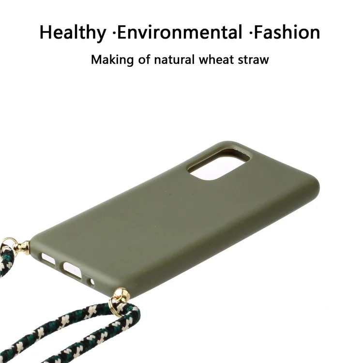 Wheat Straw TPU Phone Case with Hand Strap for Samsung Galaxy S20 4G/S20 5G - Green