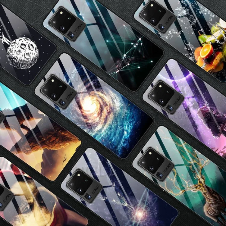 Muster-Druckglas + TPU + PC-Kombi-Gehäuse-Cover für Samsung Galaxy S20 Ultra - Weißer Planet