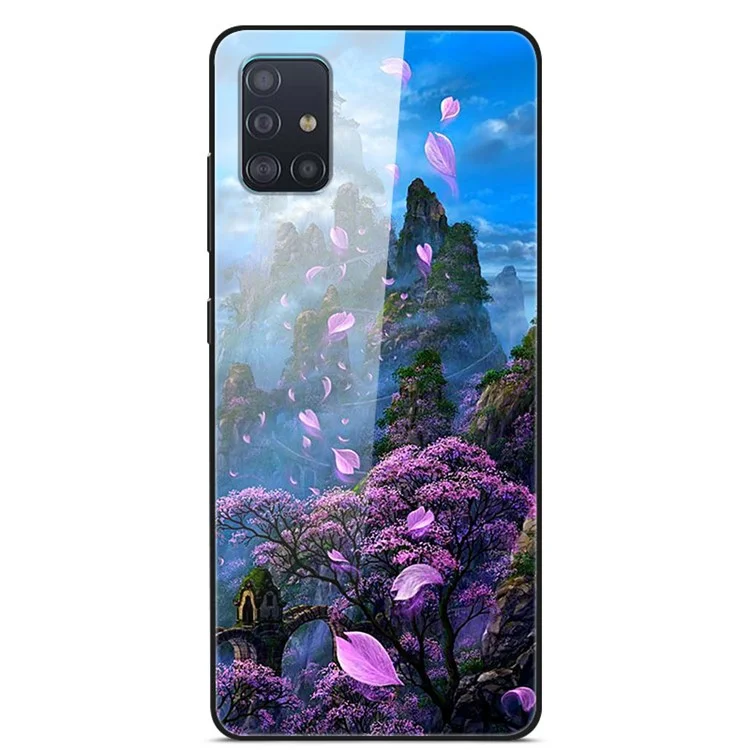 Pattern Printing Glass Back + PC + TPU Combo Shell Case for Samsung Galaxy A71 - Flower Mountain