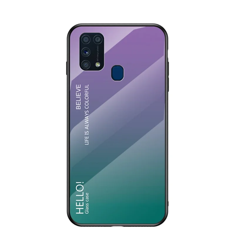 Gradient Color Tempered Glass + PC + TPU Hybrid Case for Samsung Galaxy M31 - Purple/Green