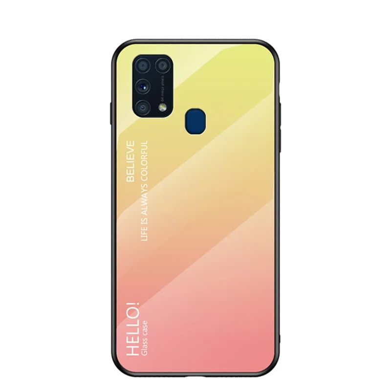 Gradient Color Tempered Glass + PC + TPU Hybrid Case for Samsung Galaxy M31 - Yellow/Pink