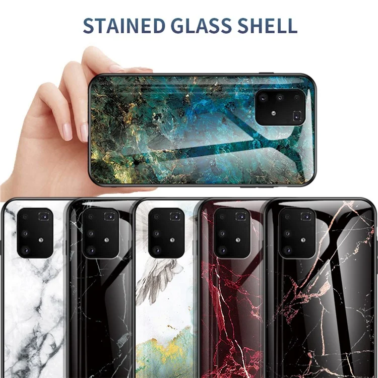 Protezione Della Trama in Marmo Glass Temperato + PC + Custodia Combinata Per Samsung Galaxy A91/S10 Lite - Smeraldo