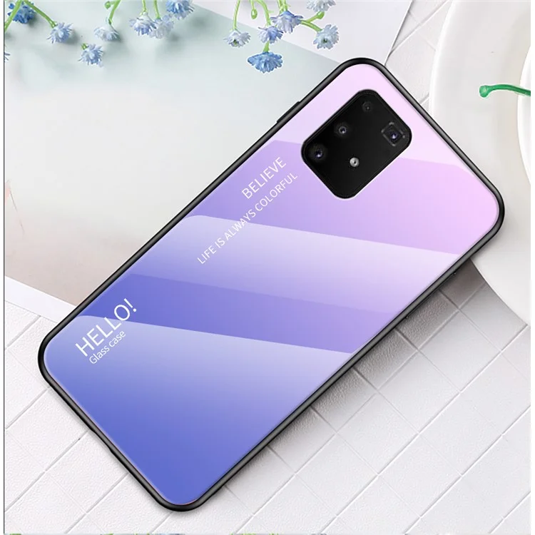 Gräuliche Farbfarbglas + PC + TPU -schale Für Samsung Galaxy A91/S10 Lite - Rosa / Helles Lila