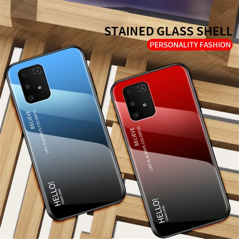 Gradient Color Tempered Glass + PC + TPU Shell for Samsung Galaxy A91/S10 Lite - Blue / Black