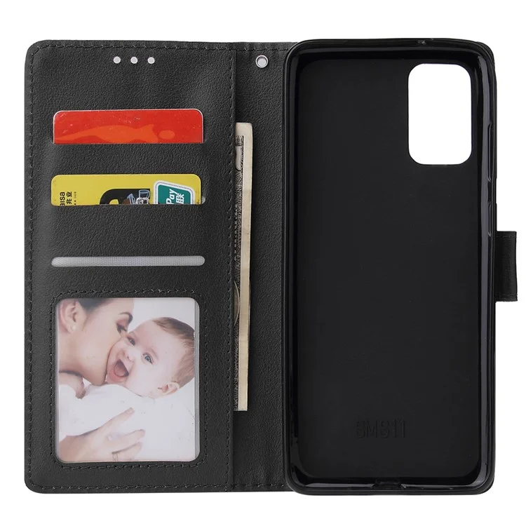 Wallet Stand Leather Protective Cover with Strap for Samsung Galaxy S20 Plus/S20 Plus 5G - Black