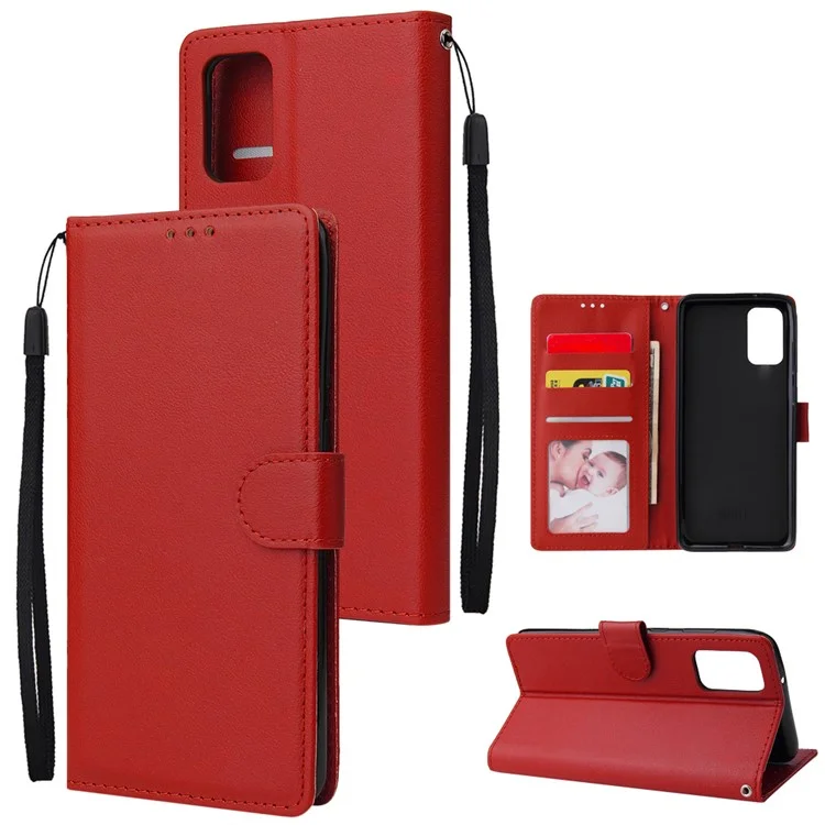 Wallet Stand Leather Protective Cover with Strap for Samsung Galaxy S20 Plus/S20 Plus 5G - Red