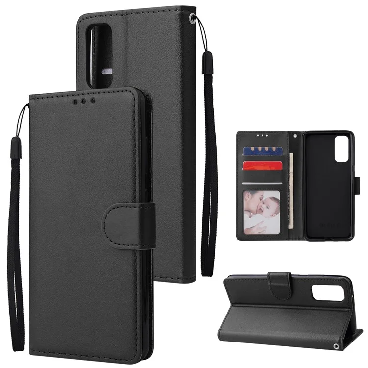 Case de Teléfonos Celulares de Billetera de Cuero PU Con Shell de Cordón Para Samsung Galaxy S20 4G/S20 5G - Negro