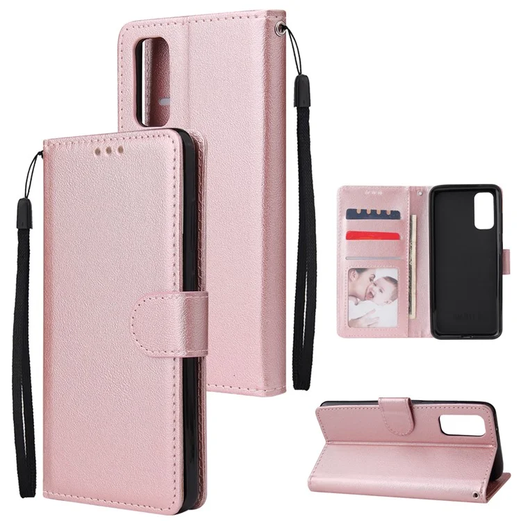 Caixa de Celular da Carteira de Couro PU Com Lanfilada Para Samsung Galaxy S20 4G/S20 5G - Rosa Ouro