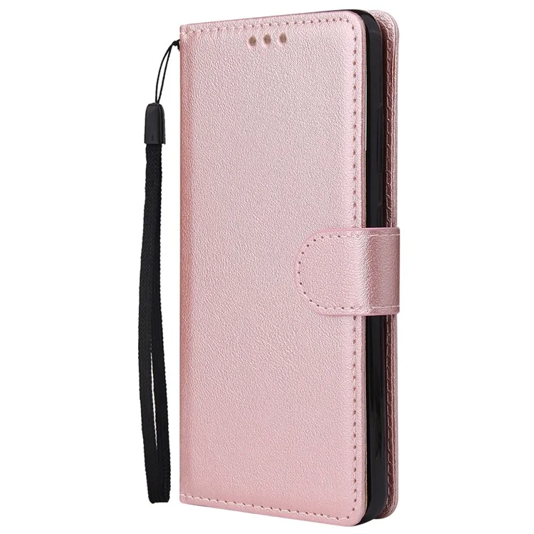 PU Leather Wallet Cell Phone Case with Lanyard Shell for Samsung Galaxy S20 4G/S20 5G - Rose Gold