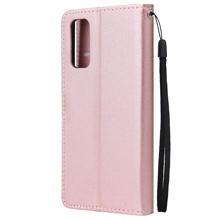 Caixa de Celular da Carteira de Couro PU Com Lanfilada Para Samsung Galaxy S20 4G/S20 5G - Rosa Ouro