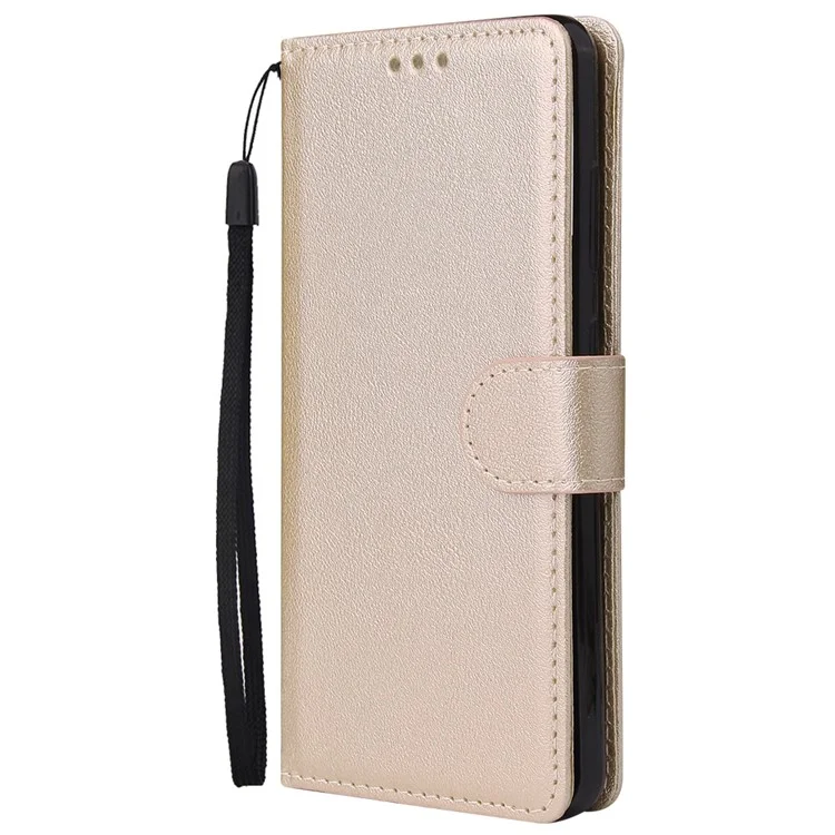 PU Leather Wallet Cell Phone Case with Lanyard Shell for Samsung Galaxy S20 4G/S20 5G - Gold