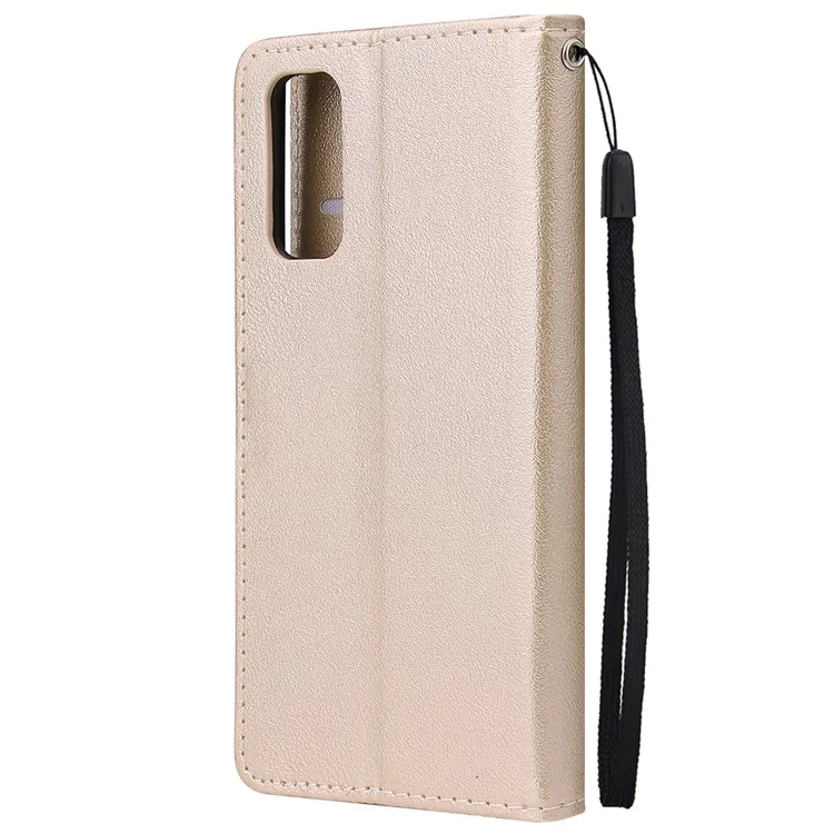 PU Leather Wallet Cell Phone Case with Lanyard Shell for Samsung Galaxy S20 4G/S20 5G - Gold