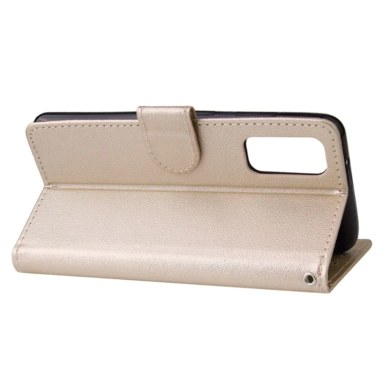 Корпус Мобильного Телефона Кожи Кожи PU с Оболочкой Lanyard Для Samsung Galaxy S20 4G/S20 5G - Золото