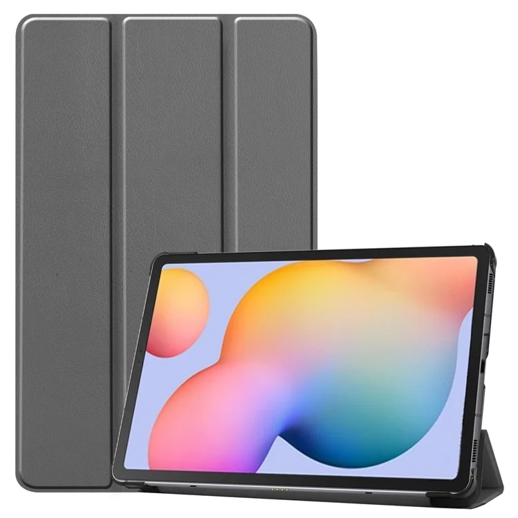 Tri-fold Stand PU Caparo PU Capa Anti-remplo de Champlip Casa Para Samsung Galaxy Tab S6 Lite/s6 Lite (2022) - Cinza