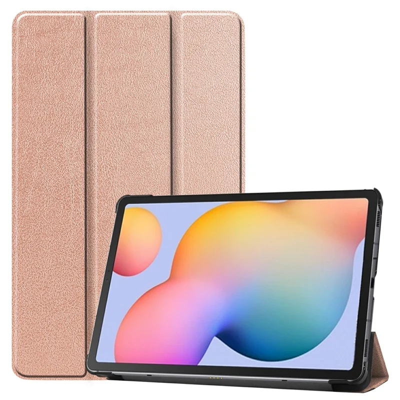 Tablet Case for Samsung Galaxy Tab S6 Lite (2024) / (2022) / (2020) Tri-fold Stand PU Leather Cover - Rose Gold