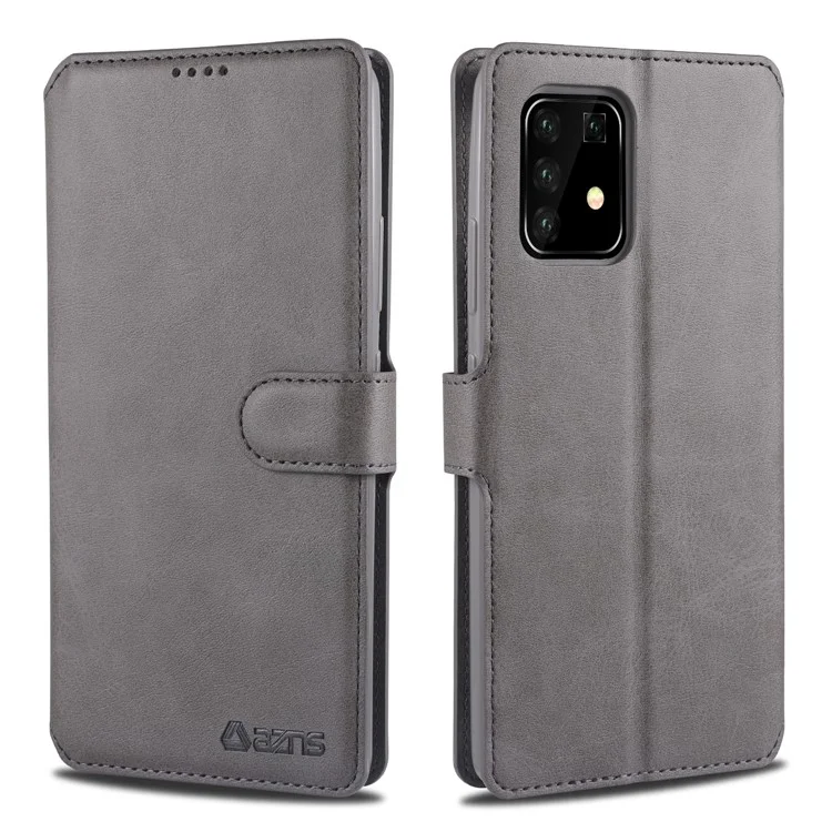 AZNS Wallet Leather Case Phone Cover for Samsung Galaxy A91/S10 Lite - Grey