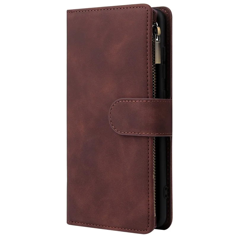 Zipper Pocket Leren Portemonnee Hoesje voor Samsung Galaxy A51 - Koffie