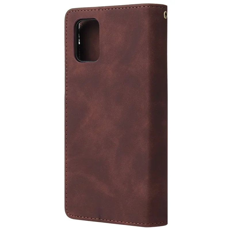 Zipper Pocket Leren Portemonnee Hoesje voor Samsung Galaxy A51 - Koffie