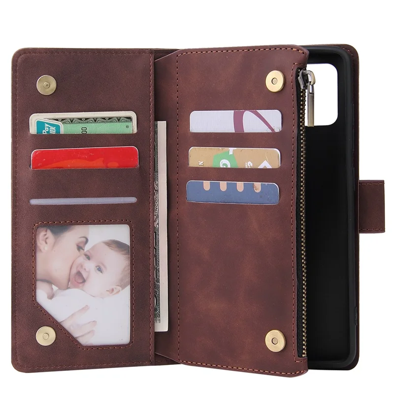 Zipper Pocket Leren Portemonnee Hoesje voor Samsung Galaxy A51 - Koffie