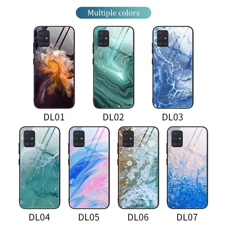 Protection Marble Texture Tempered Glass Back + TPU Combo Case for Samsung Galaxy A71 - Style A