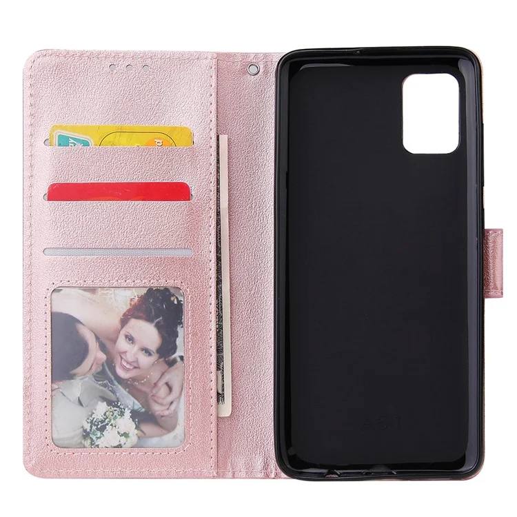 Capa de Celular da Carteira de Couro PU Com Cordão Para Samsung Galaxy A71 - Rosa Ouro