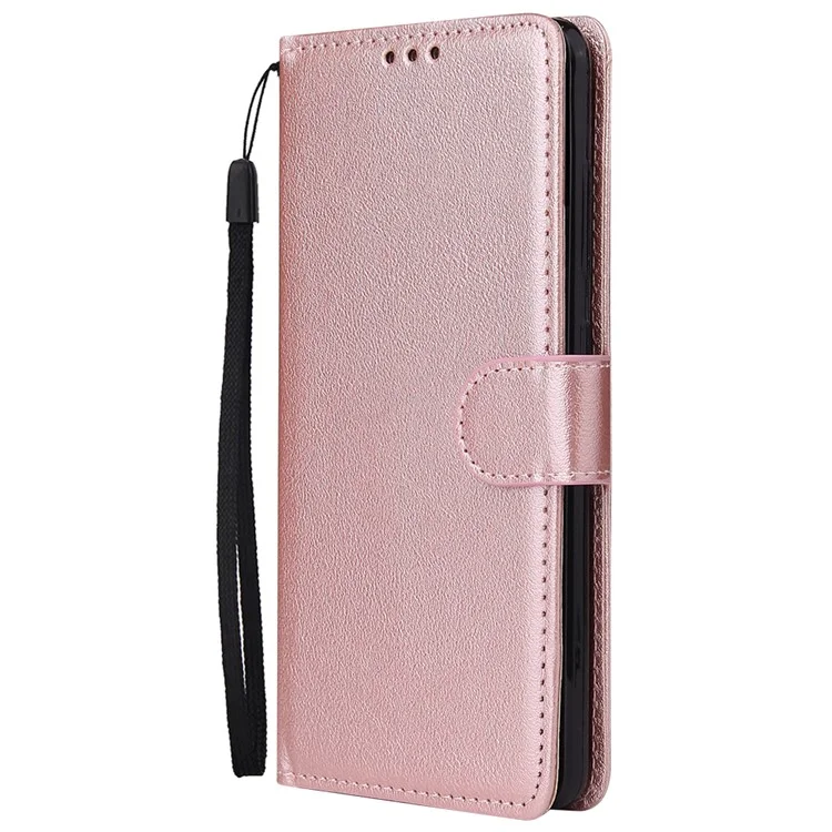 Capa de Celular da Carteira de Couro PU Com Cordão Para Samsung Galaxy A71 - Rosa Ouro