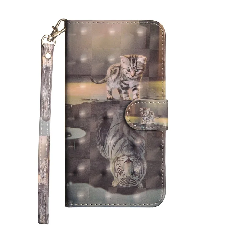 Light Spot Decor Station de Cuero Estampado Case Para Samsung Galaxy A91/S10 Lite - Gato y Reflejo en el Agua