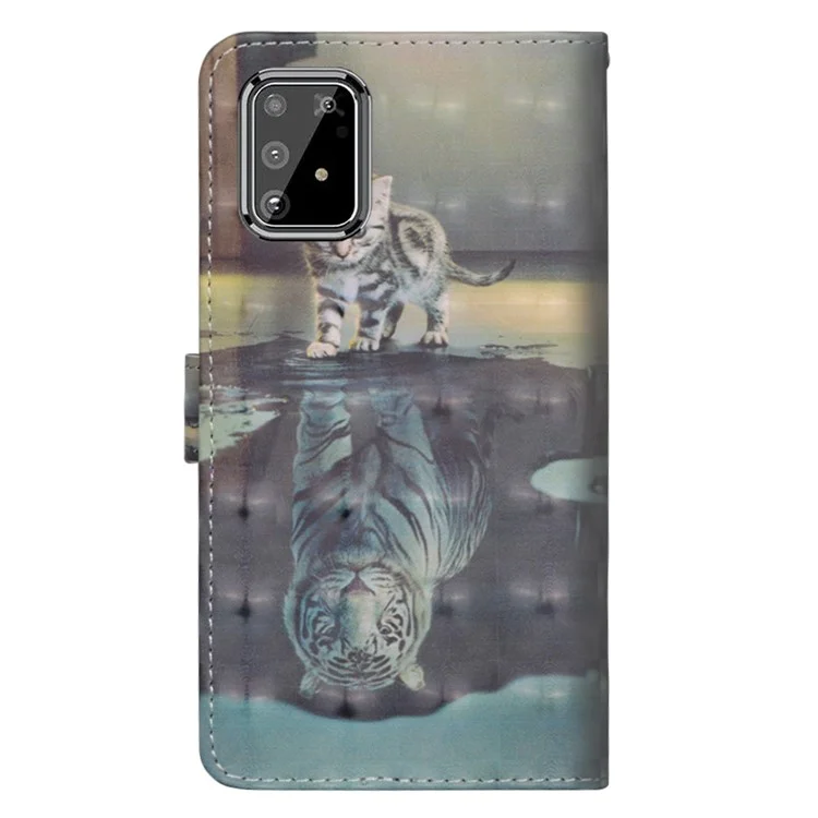 Light Spot Decor Patterned Leather Wallet Stand Case for Samsung Galaxy A91/S10 Lite - Cat and Reflection in Water