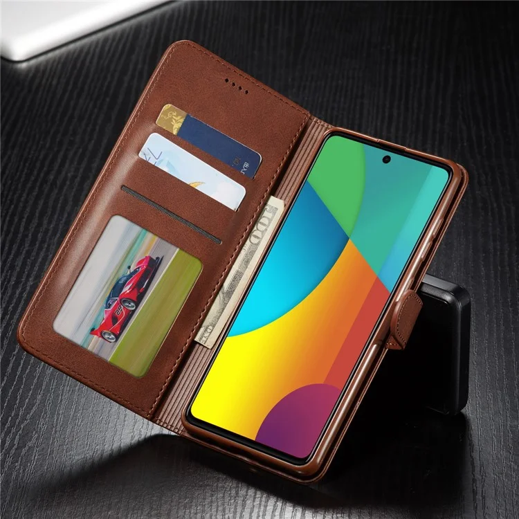 LC.IMEEKE Leather Wallet Case for Samsung Galaxy A91/S10 Lite - Coffee