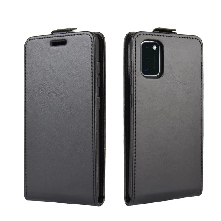 Vertical Flip Crazy Horse Leather Case with Card Slot for Samsung Galaxy A41 - Black