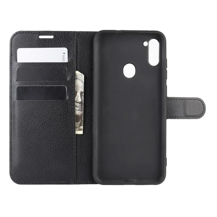 Litchi Grein Stand Stand Leather Shell Para Samsung Galaxy A11 (versão Dos Eua) - Preto