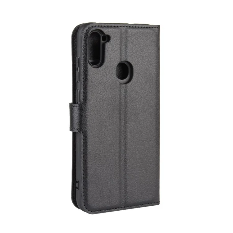 Litchi Grein Stand Stand Leather Shell Para Samsung Galaxy A11 (versão Dos Eua) - Preto