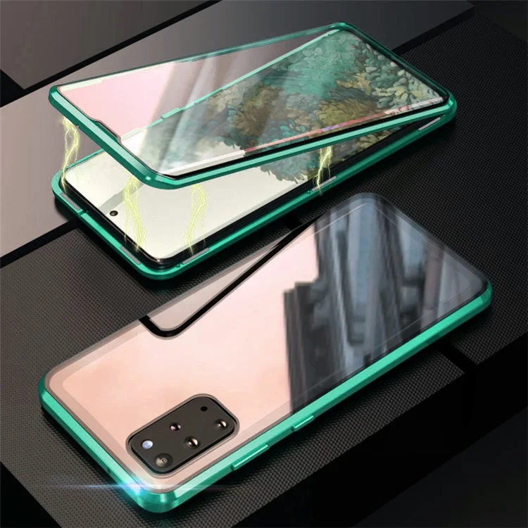 Magnetische Installation Metallrahmen + Gehärtetes Glas Vollständiger Hybridgehäuse [Unterstützung Fingerprint Entsperren] Für Samsung Galaxy S20 Plus - Grün