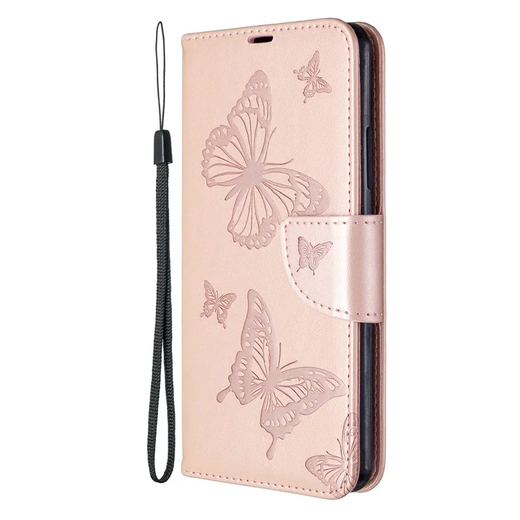 Imprint Butterflies Swellet Stand Flip Leather Case Для Samsung Galaxy A70e - Розовое Золото