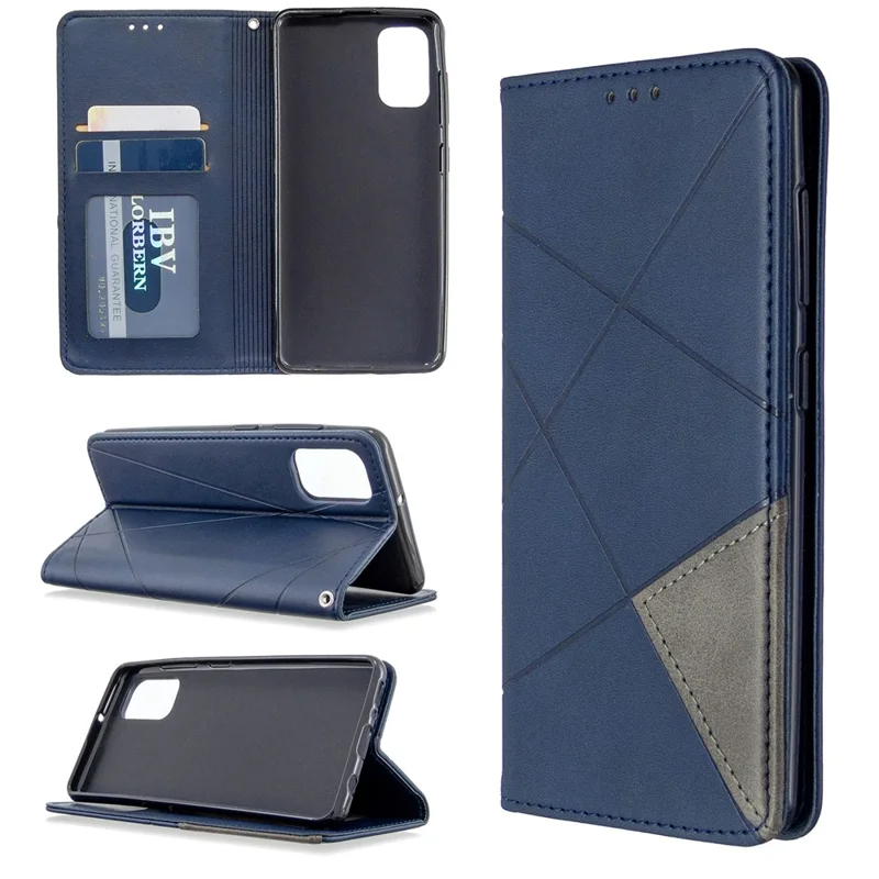 Geometric Leather Phone Case Card Holder Shell for Samsung Galaxy A41 (Global Version) - Blue