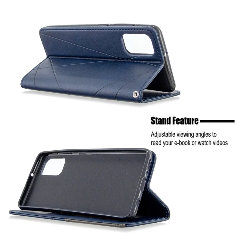 Geometric Leather Phone Case Card Holder Shell for Samsung Galaxy A41 (Global Version) - Blue