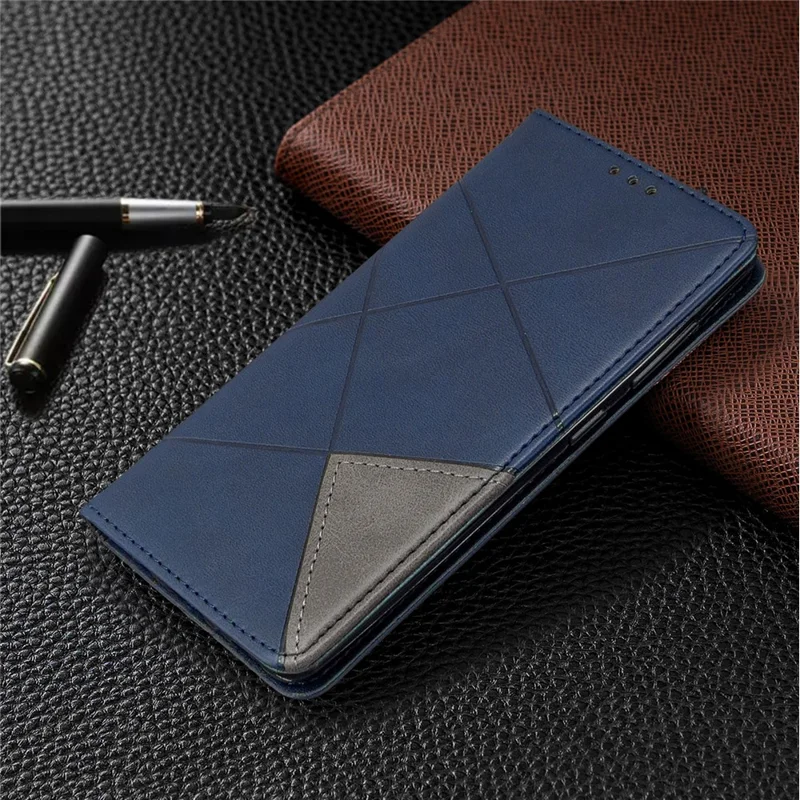 Geometric Leather Phone Case Card Holder Shell for Samsung Galaxy A41 (Global Version) - Blue