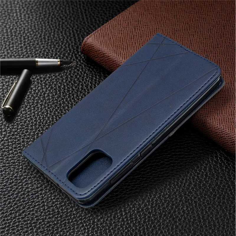 Geometric Leather Phone Case Card Holder Shell for Samsung Galaxy A41 (Global Version) - Blue