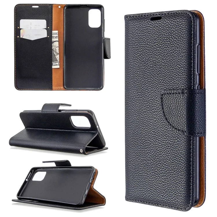 Litchi Skin with Wallet Leather Stand Case for Samsung Galaxy A41 (Global Version) - Black