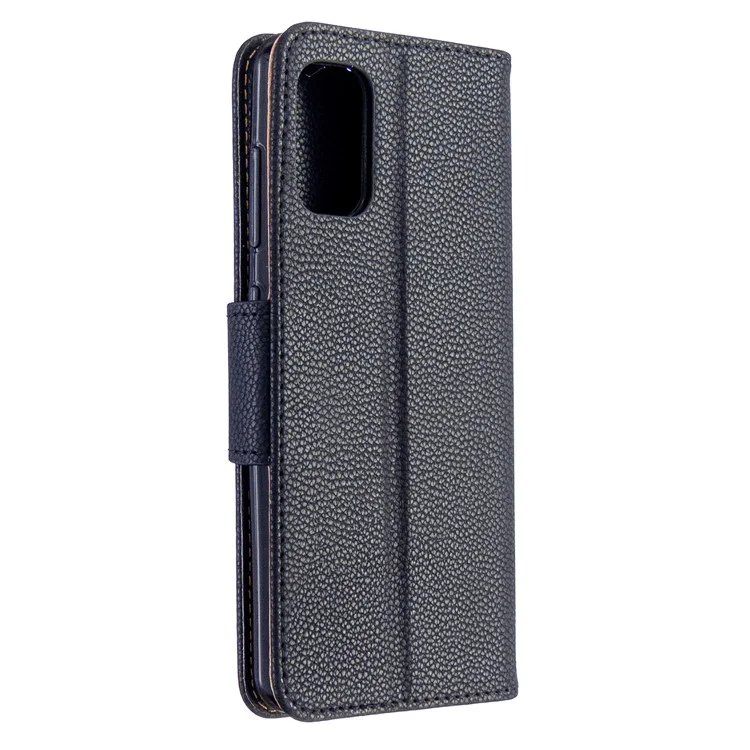 Litchi Skin with Wallet Leather Stand Case for Samsung Galaxy A41 (Global Version) - Black