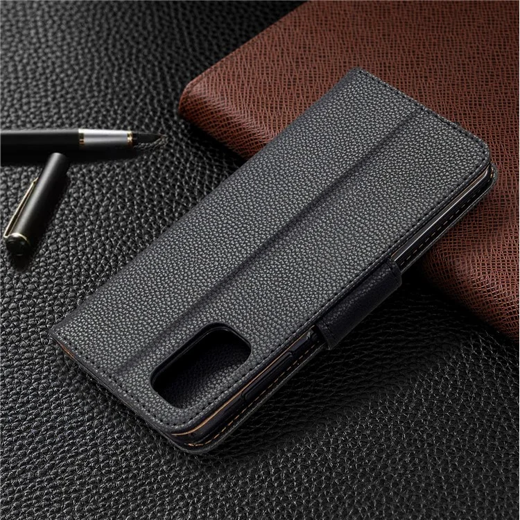 Litchi Skin with Wallet Leather Stand Case for Samsung Galaxy A41 (Global Version) - Black