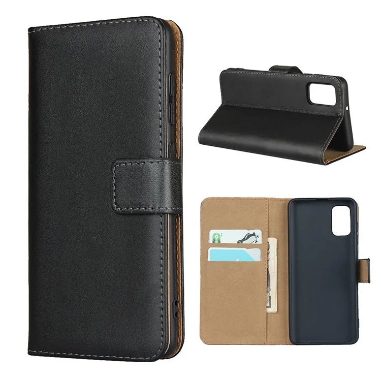 Full Coverage Genuine Leather Shell with Stand Wallet Protective Case for Samsung Galaxy A41 (Global Version)