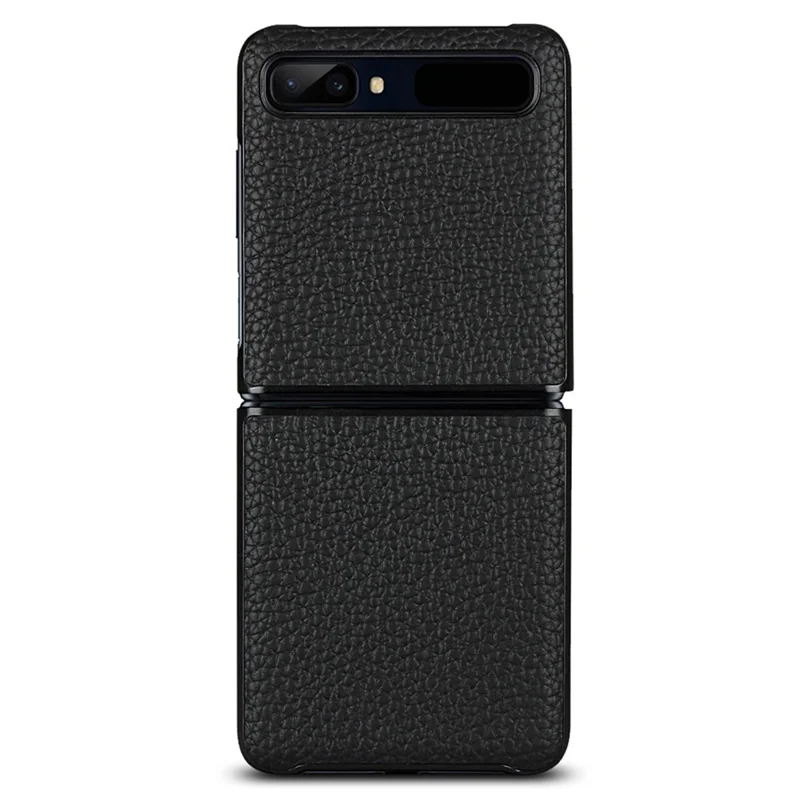 Pour Samsung Galaxy Z Flip Litchi Texture en Cuir Authentique + TPU Apposition Antérieur Plache - le Noir