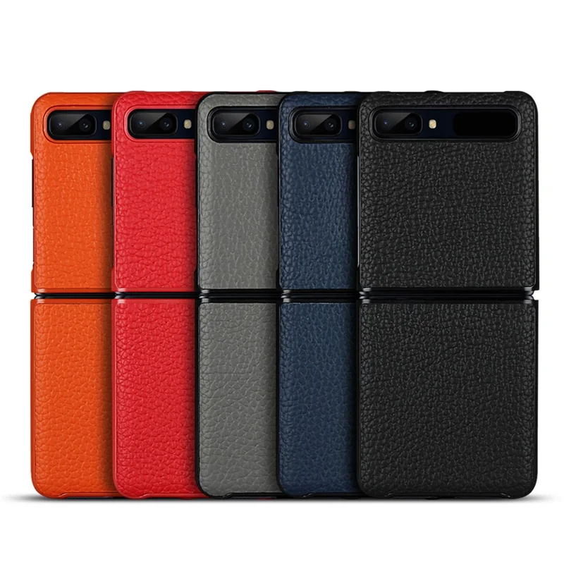 Per Samsung Galaxy Z Flip Litchi Texture Genuine Leather + TPU Shockproof Folding Anti-Drop Phone Case - Nero