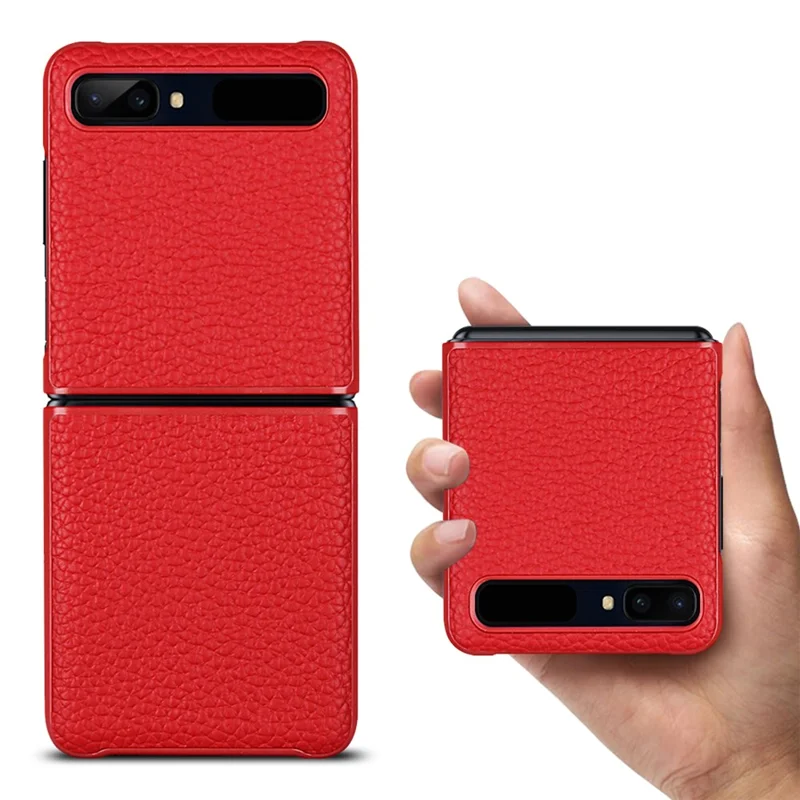 For Samsung Galaxy Z Flip Litchi Texture Genuine Leather + TPU Shockproof Folding Anti-Drop Phone Case - Red
