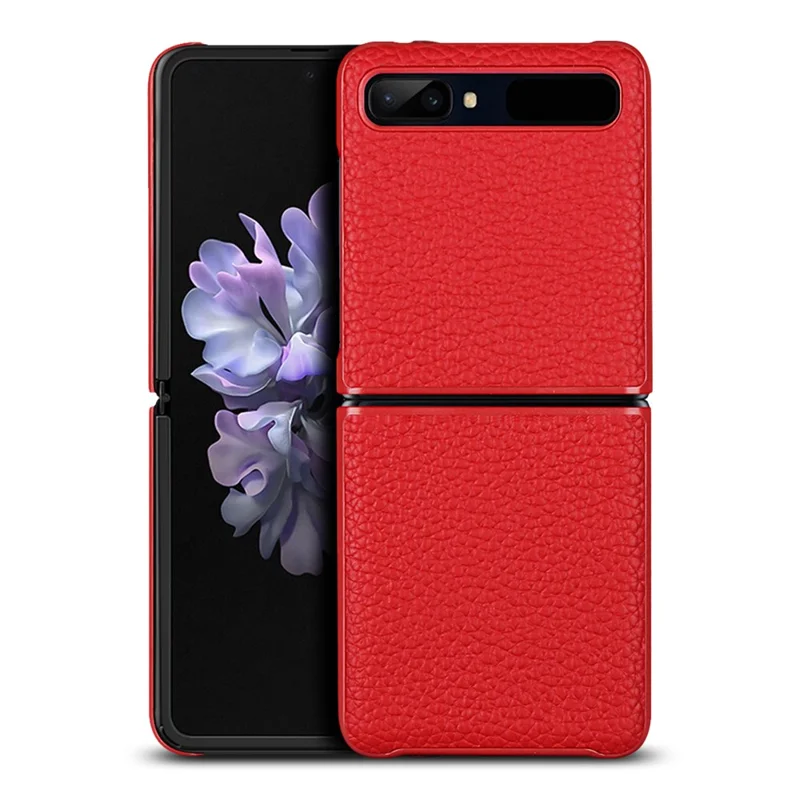 For Samsung Galaxy Z Flip Litchi Texture Genuine Leather + TPU Shockproof Folding Anti-Drop Phone Case - Red
