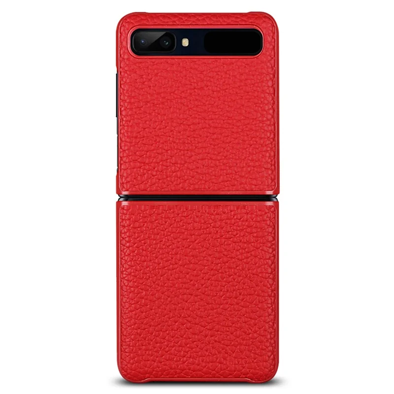 For Samsung Galaxy Z Flip Litchi Texture Genuine Leather + TPU Shockproof Folding Anti-Drop Phone Case - Red