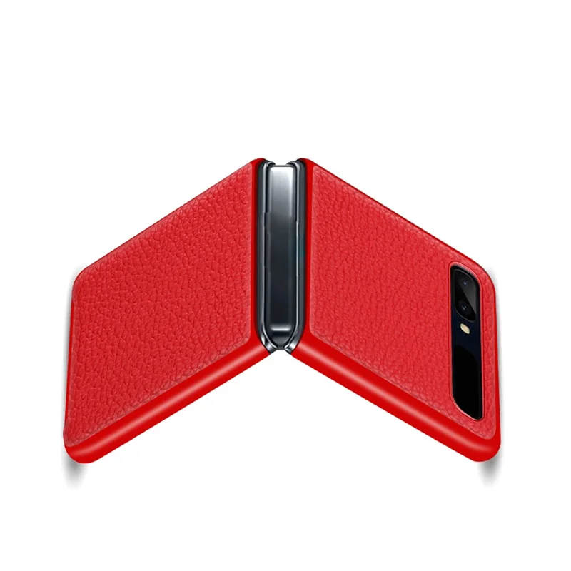 For Samsung Galaxy Z Flip Litchi Texture Genuine Leather + TPU Shockproof Folding Anti-Drop Phone Case - Red